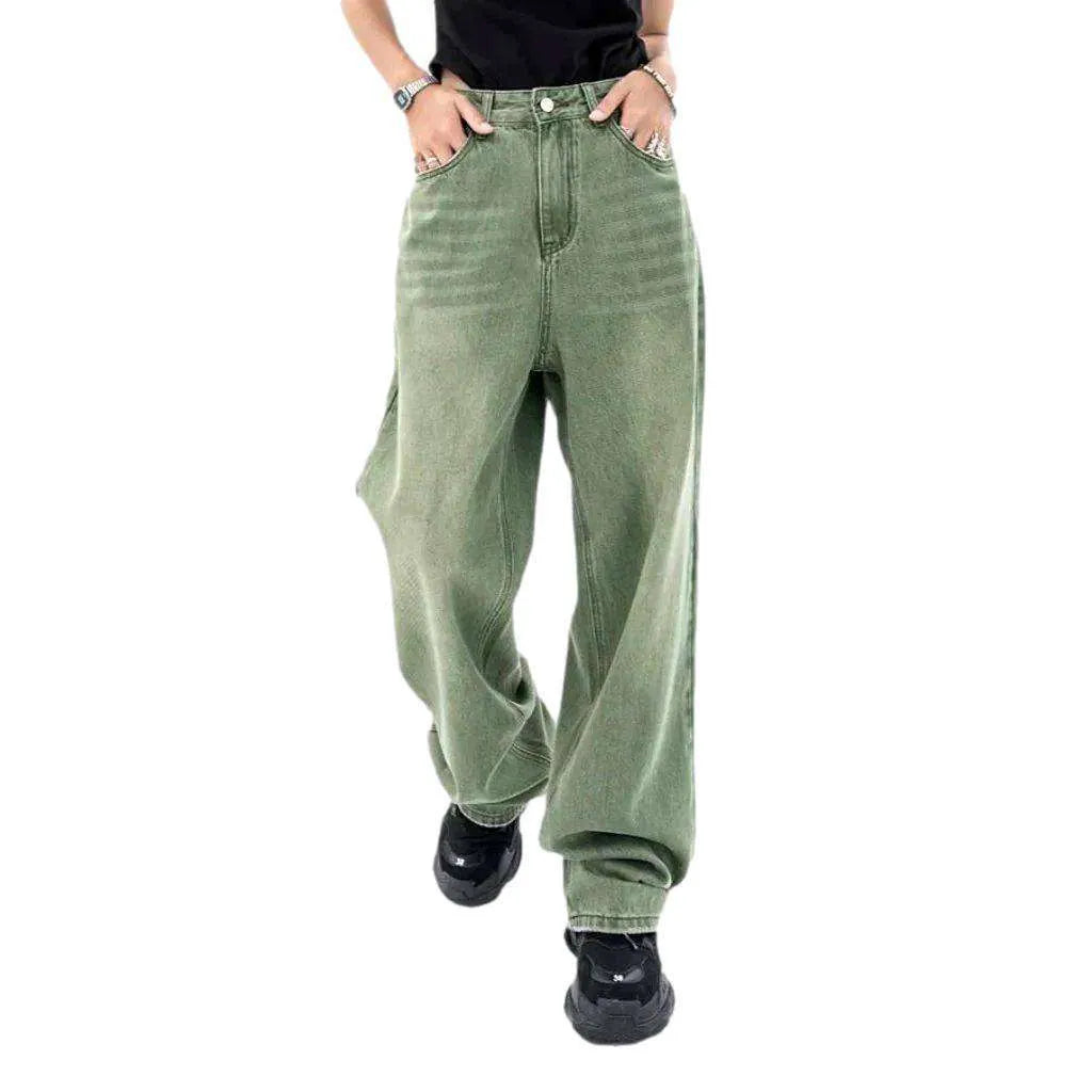 Vintage green baggy women's jeans