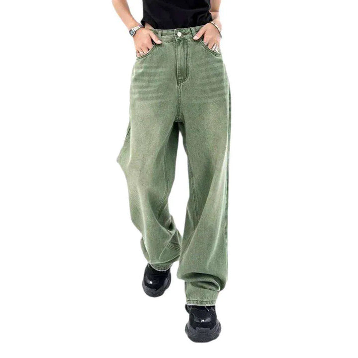 Vintage green baggy women's jeans