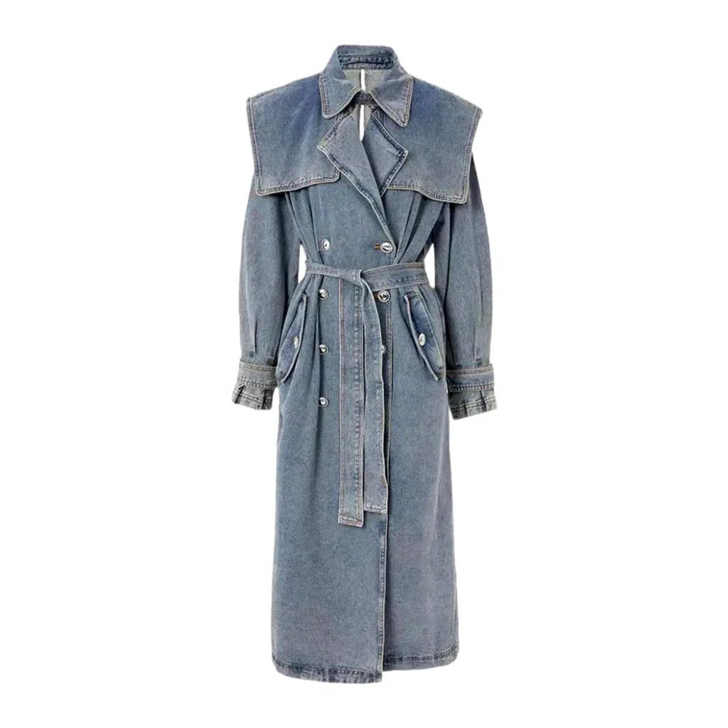 Vintage layered-shoulders denim coat
 for ladies