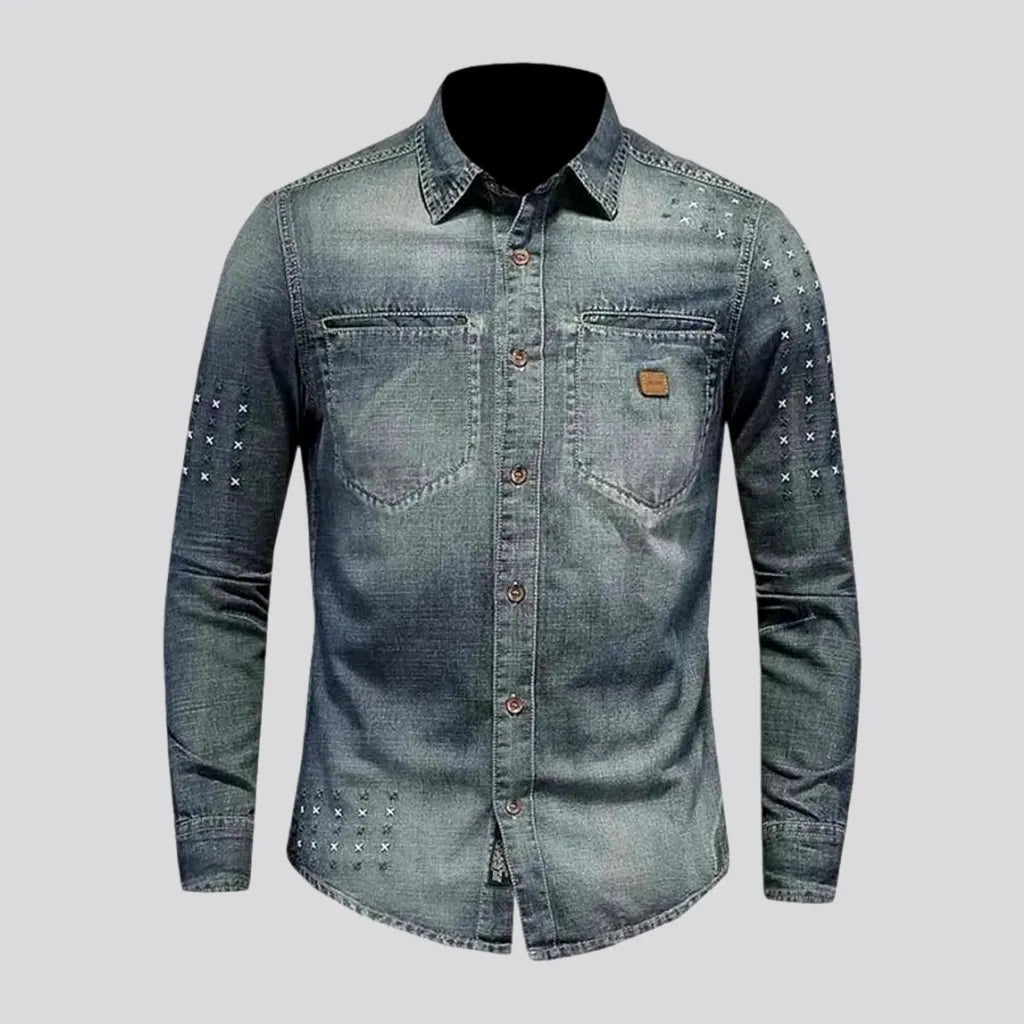 Vintage Medium Length Men's Denim Shirt | Jeans4you.shop