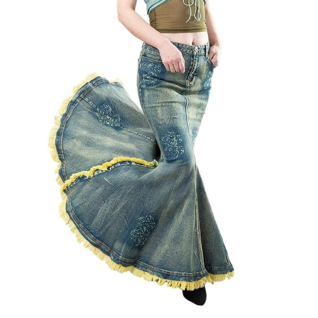 Vintage mermaid women's denim skirt