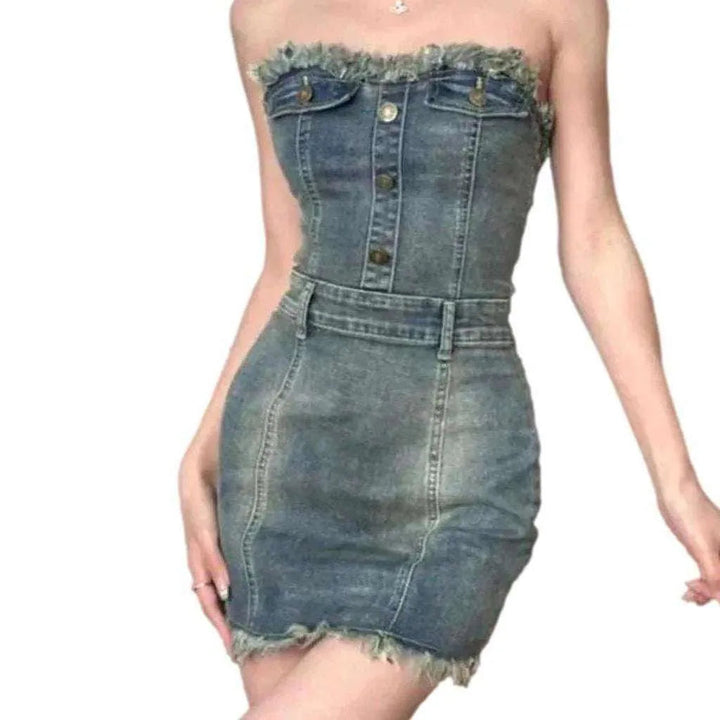Vintage mini strapless denim dress