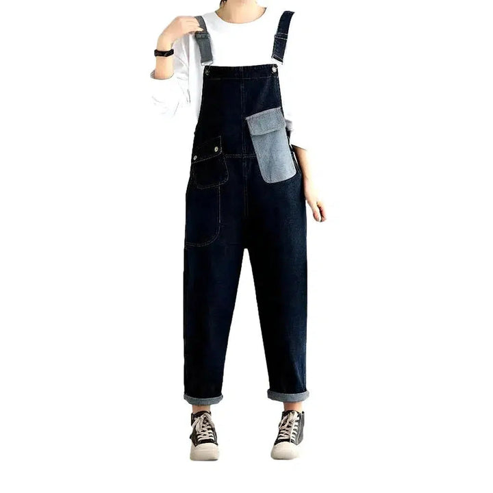 Chic Patchwork Women's Jeans Overall - Dark Blue