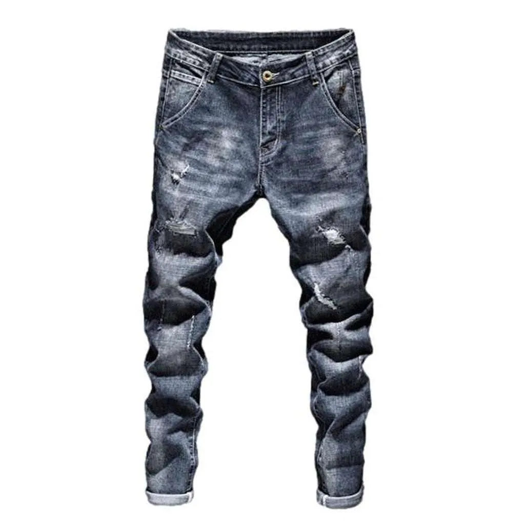 Washed men's ripped jeans