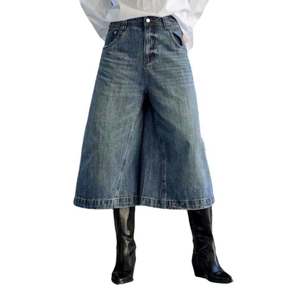 Whiskered culottes jeans pants
 for ladies