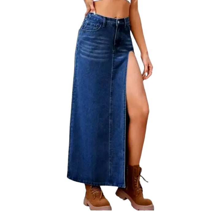 Whiskered high-waist jeans skirt
 for ladies
