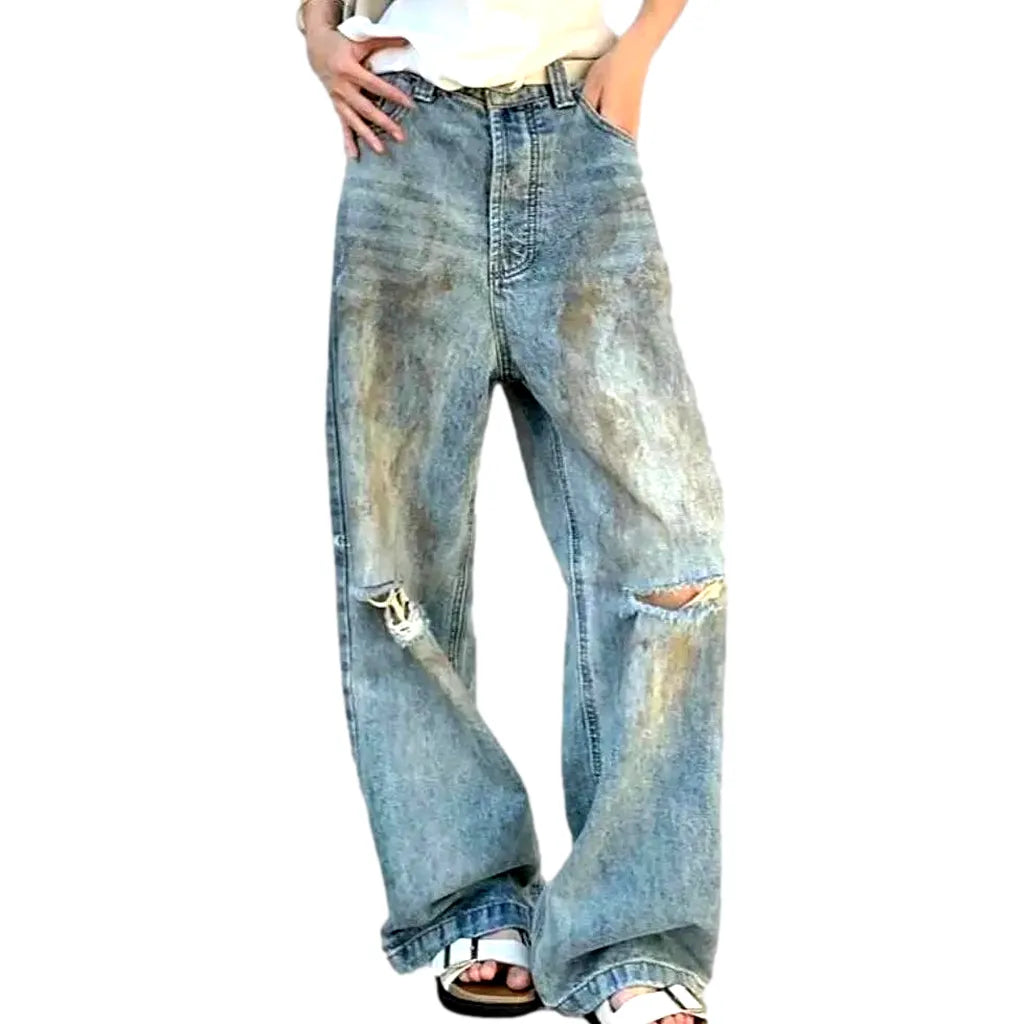Whiskered painted jeans
 for ladies