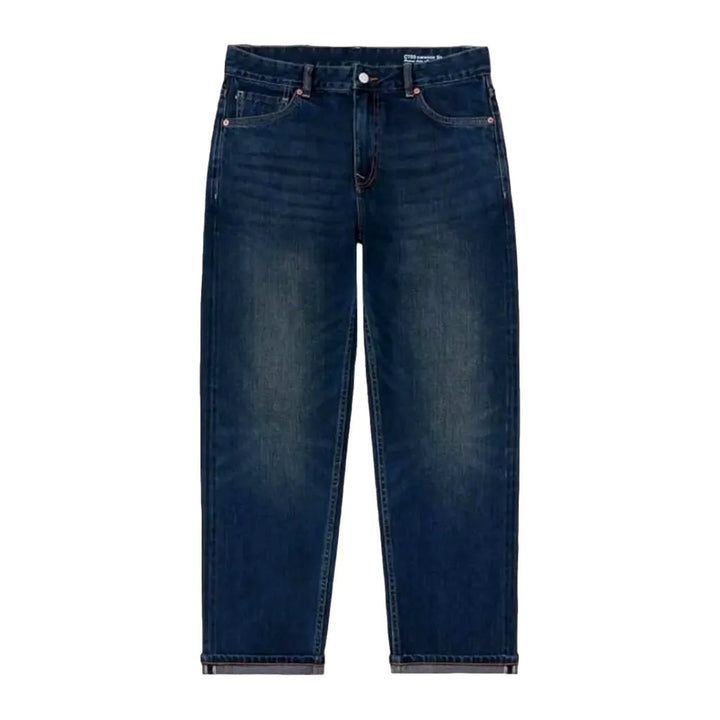 Whiskered stonewashed men's selvedge jeans