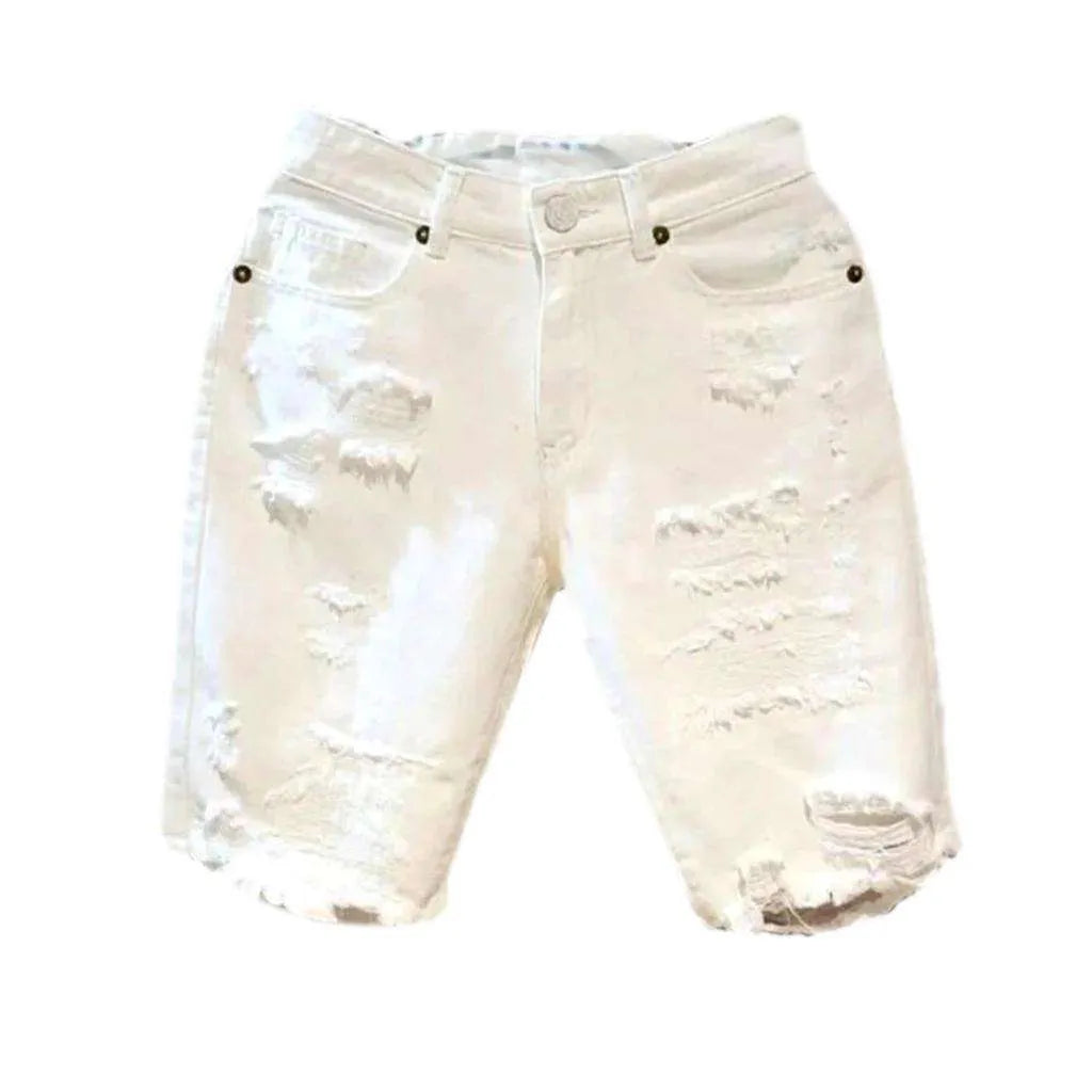 White men's distressed denim shorts