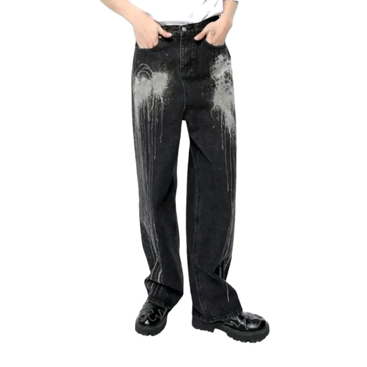 White-stains men's high-waist jeans