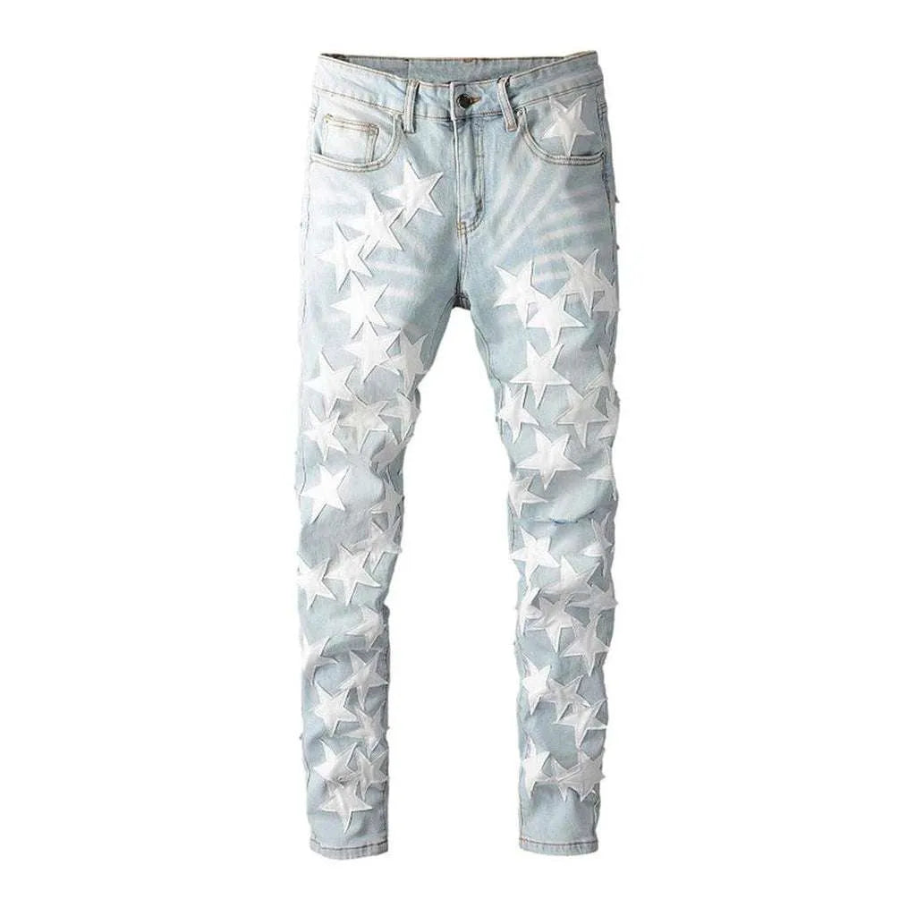 White stars embroidery men's jeans