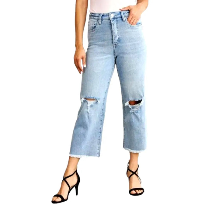 Wide-leg cutoff-bottoms jeans for women