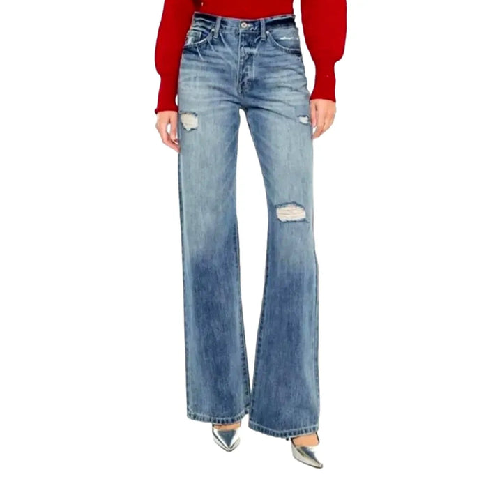 Wide-leg distressed jeans
 for women