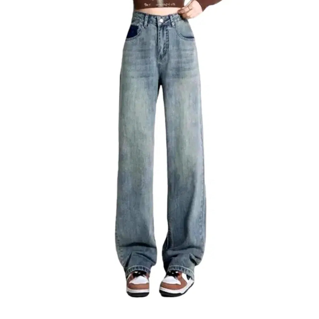 Wide-leg sanded jeans
 for women