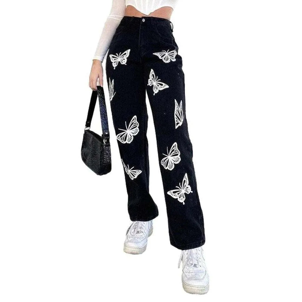 Women's black jeans with butterflies