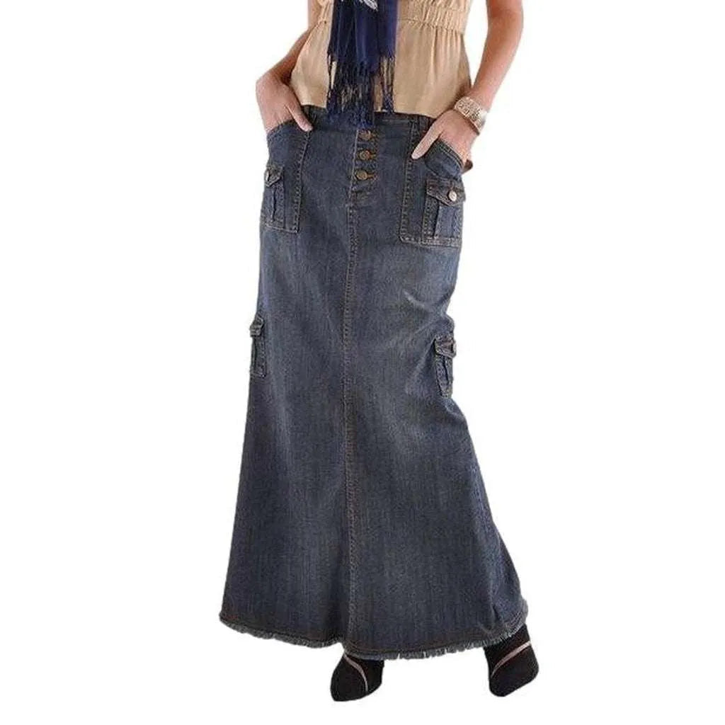 Women's cargo long denim skirt