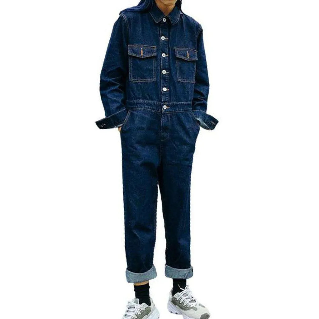 Women's Denim Jumpsuit - Dark Blue