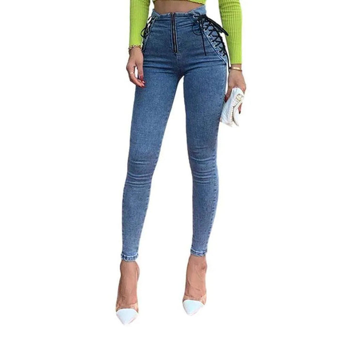 Women's skinny jeans with drawstrings