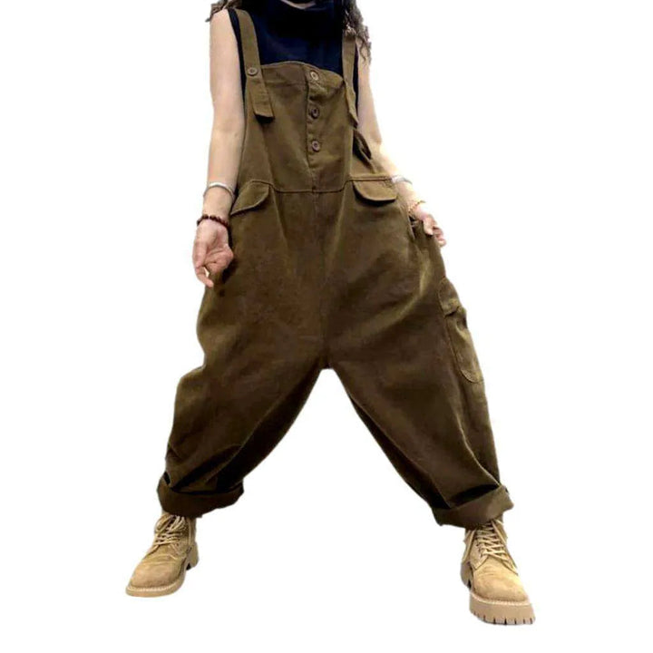 Women's Stylish Denim Overall - Brown