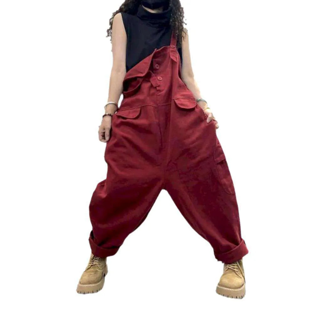 Women's Stylish Denim Overall - Red