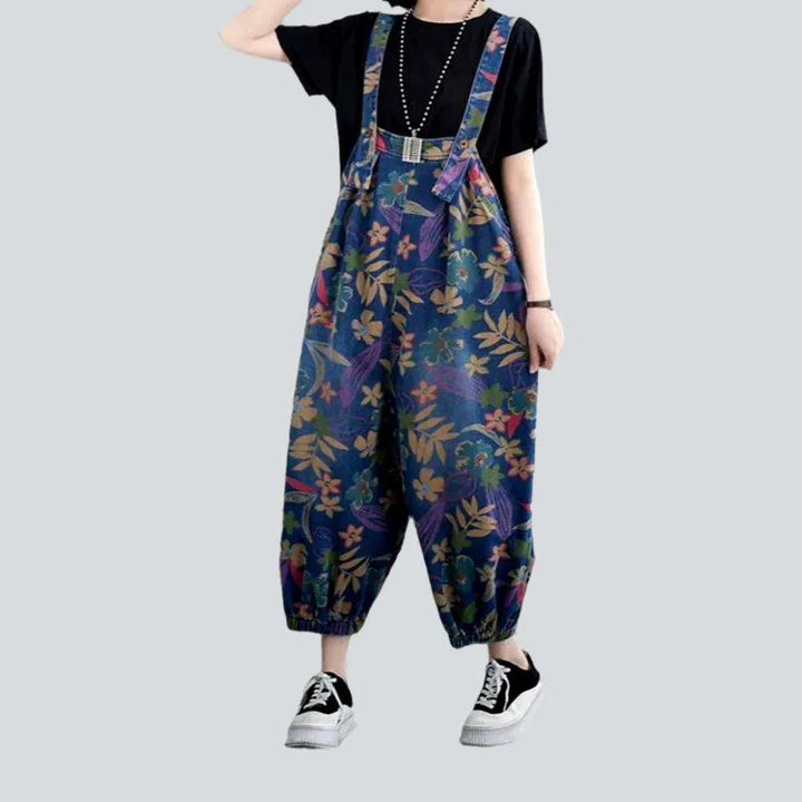 Y2k baggy floral denim overall for ladies | Jeans4you.shop