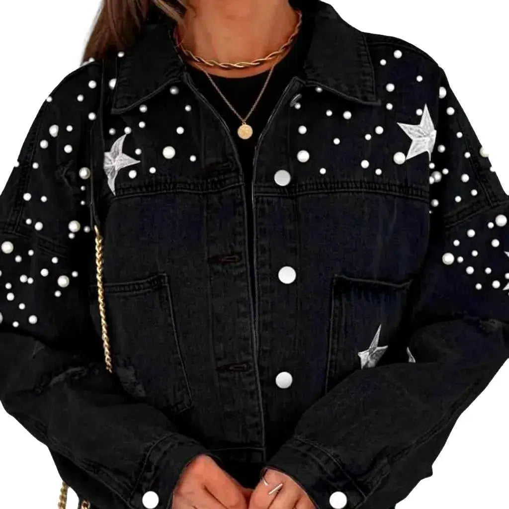 Y2k pearl denim jacket
 for ladies