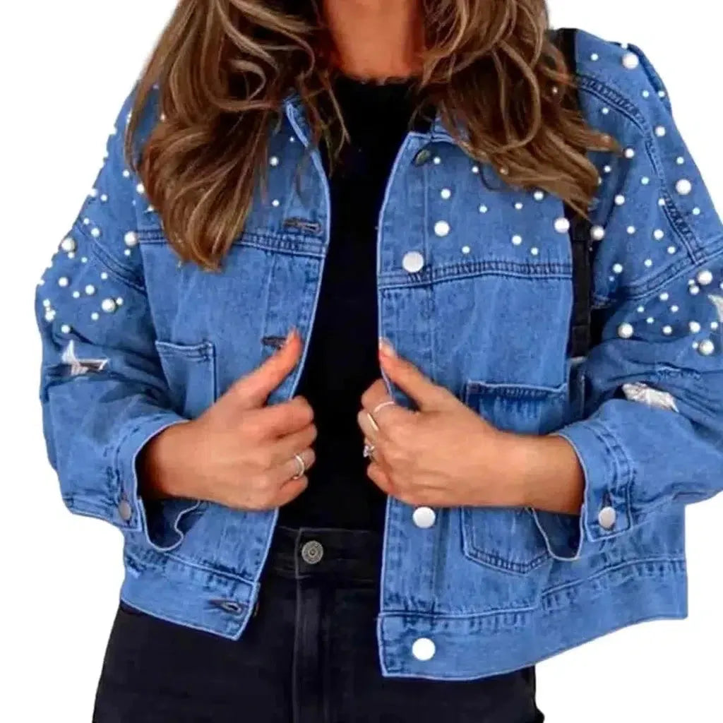 Y2k pearl denim jacket
 for ladies