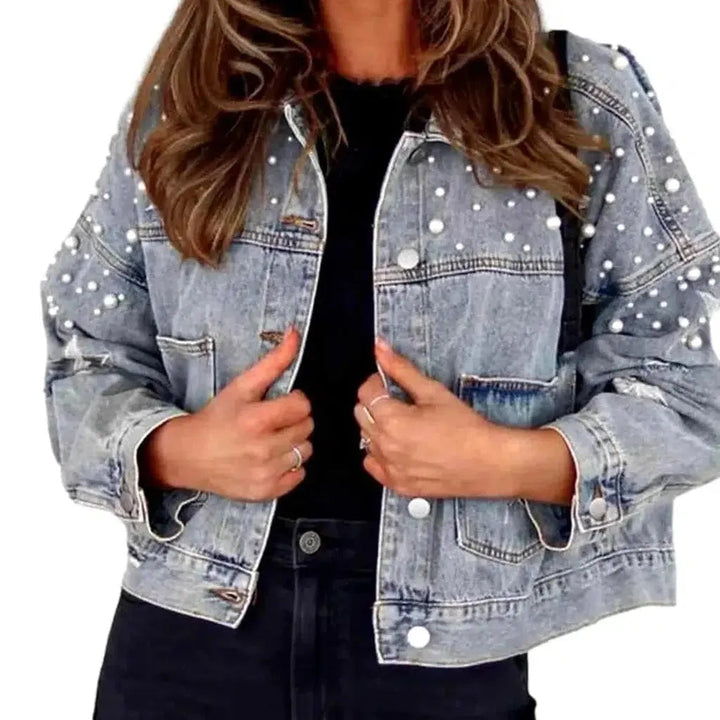 Y2k pearl denim jacket
 for ladies