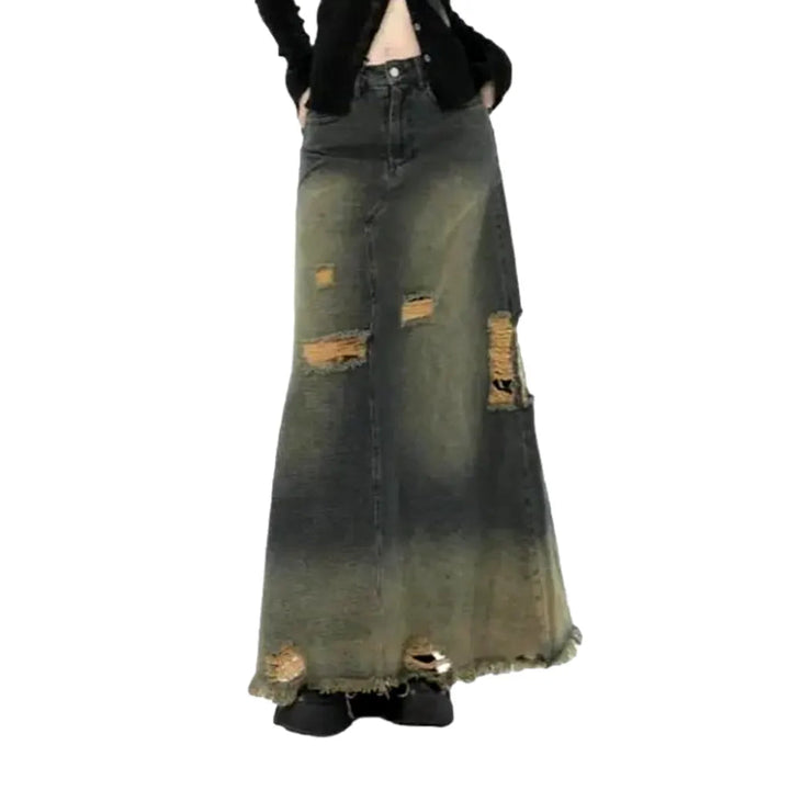 Y2k sanded denim skirt
 for women