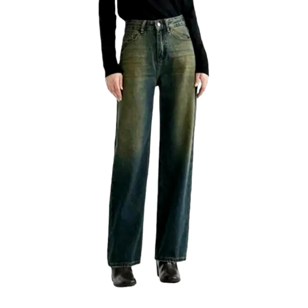 Yellow-cast wide-leg jeans
 for ladies