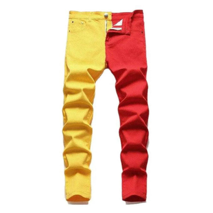 Yellow red slim men's jeans