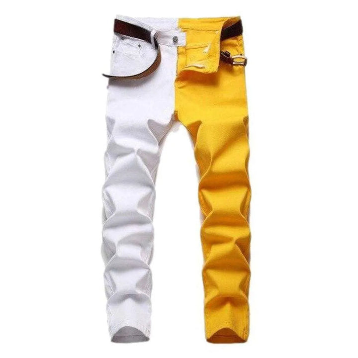 Yellow white slim men's jeans